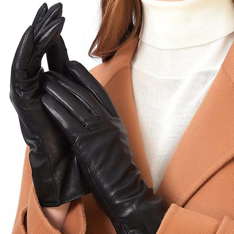ZLUXURQ Luxury Italian Soft Leather Gloves for Women - Genuine SheepSkin Leather Women’s Cold Weather Gloves Cashmere Lined