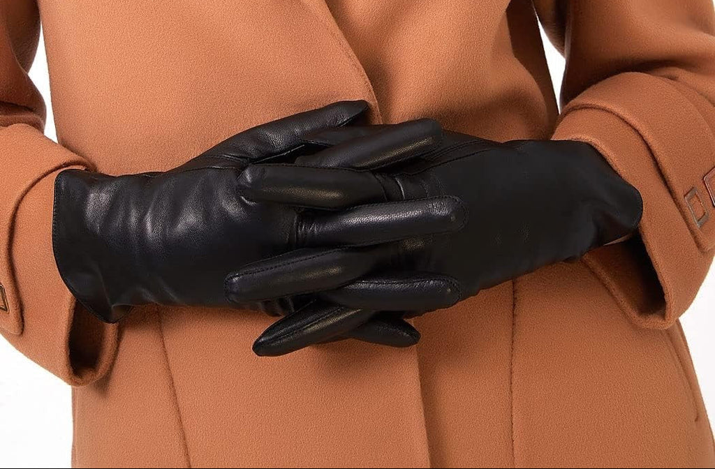 ZLUXURQ Luxury Italian Soft Leather Gloves for Women - Genuine SheepSkin Leather Women’s Cold Weather Gloves Cashmere Lined