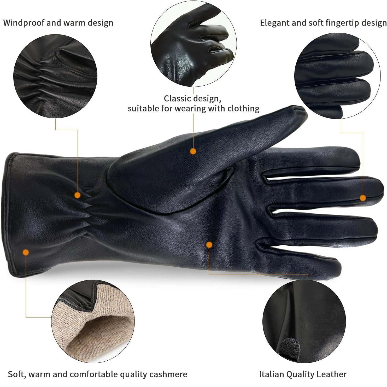 ZLUXURQ Luxury Italian Soft Leather Gloves for Women - Genuine SheepSkin Leather Women’s Cold Weather Gloves Cashmere Lined