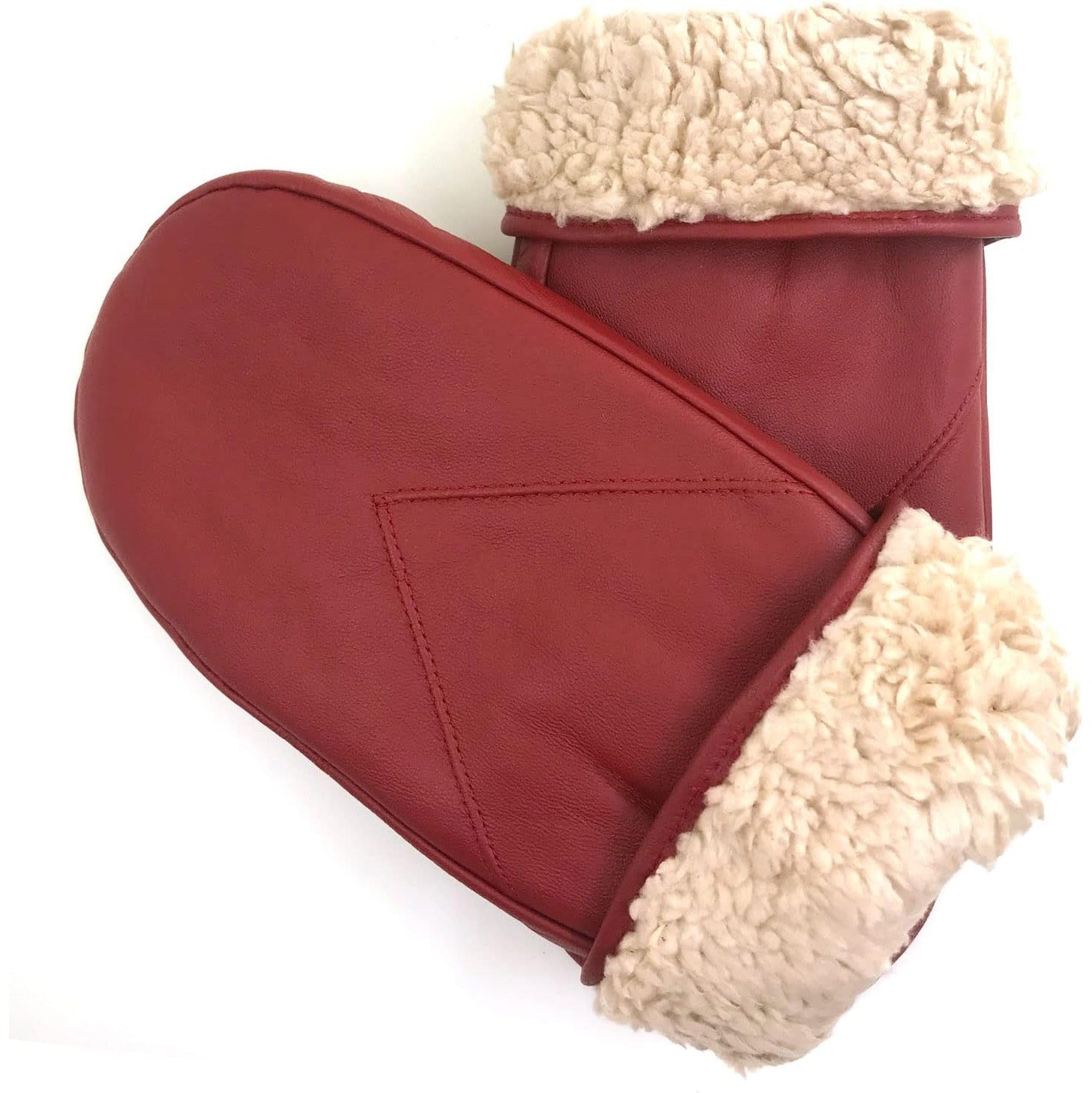 ZLUXURQ Women's Lambskin Leather Mittens Gloves Thick Fleece Lined