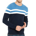 ZLUXURQ Men's Crewneck Long Sleeve Cotton Pullover Soft Color Block Stripes Sweater