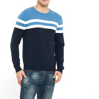 ZLUXURQ Men's Crewneck Long Sleeve Cotton Pullover Soft Color Block Stripes Sweater