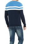 ZLUXURQ Men's Crewneck Long Sleeve Cotton Pullover Soft Color Block Stripes Sweater