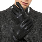 ZLUXURQ Luxury Mens Leather Gloves Cashmere Lined-Soft Comfortable Lambskin Touchsreen
