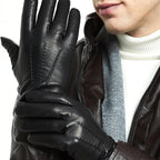 ZLUXURQ Luxury Mens Leather Gloves Cashmere Lined-Soft Comfortable Lambskin Touchsreen