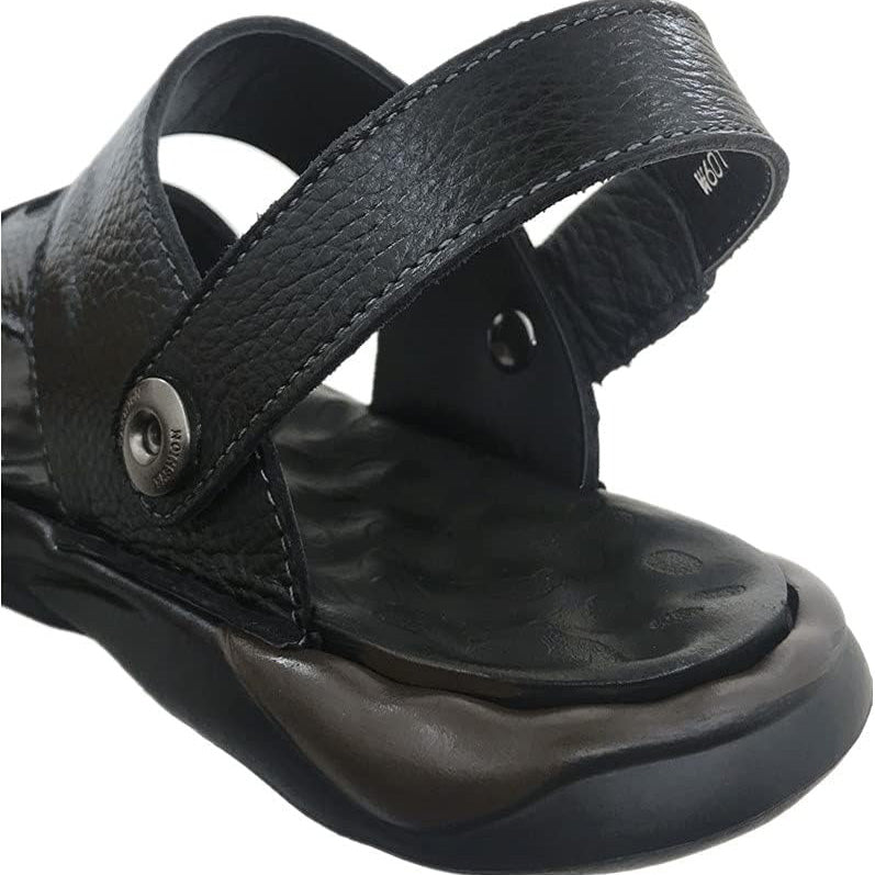 ZLUXURQ Mens leather sandals summer outdoor sports hiking beach leisure slippers