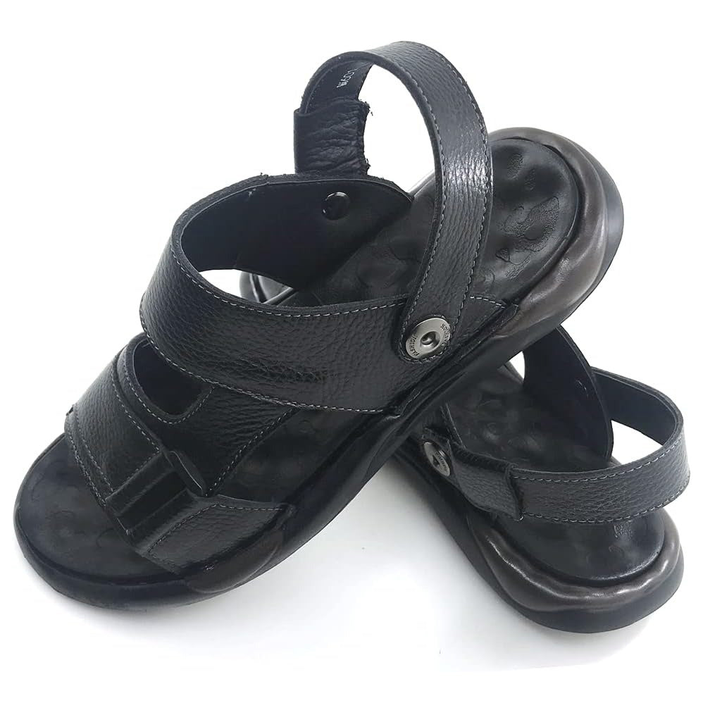 ZLUXURQ Mens leather sandals summer outdoor sports hiking beach leisure slippers