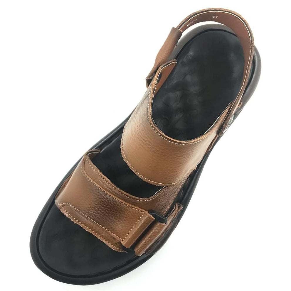 ZLUXURQ Mens leather sandals summer outdoor sports hiking beach leisure slippers