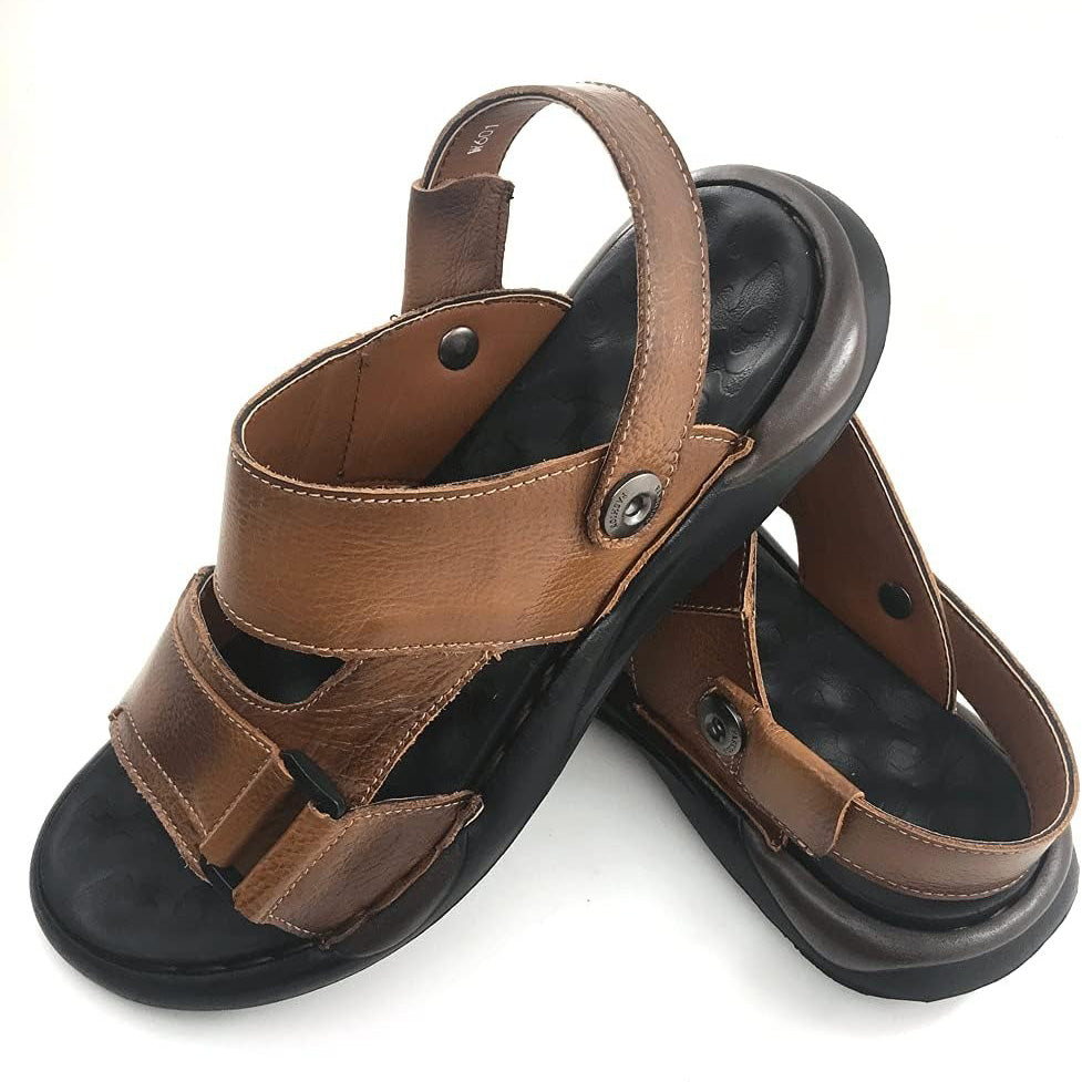ZLUXURQ Mens leather sandals summer outdoor sports hiking beach leisure slippers