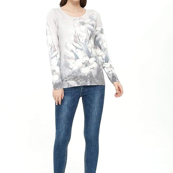 ZLUXURQ Women's Animal or Flower Printing Crewneck Long Sleeve Pullover Loose Sweater Comfy and Warm