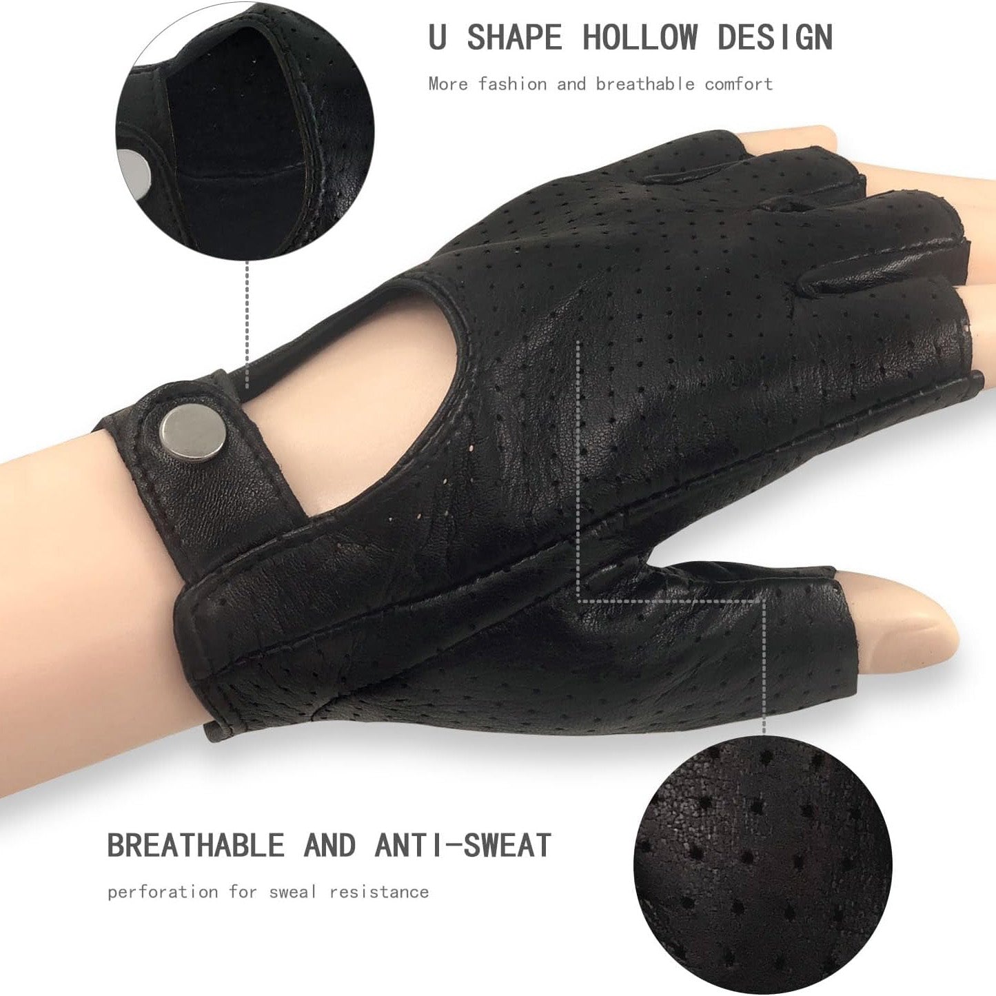 ZLUXURQ Womens Soft and Breathable Fingerless Leather Driving Gloves-Premium Lambskin