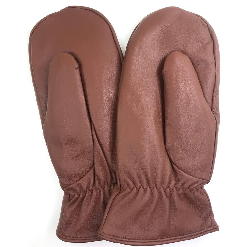 ZLUXURQ Mens Lambskin Leather Mittens Gloves Thick Fleece Lined