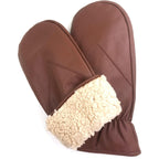 ZLUXURQ Mens Lambskin Leather Mittens Gloves Thick Fleece Lined