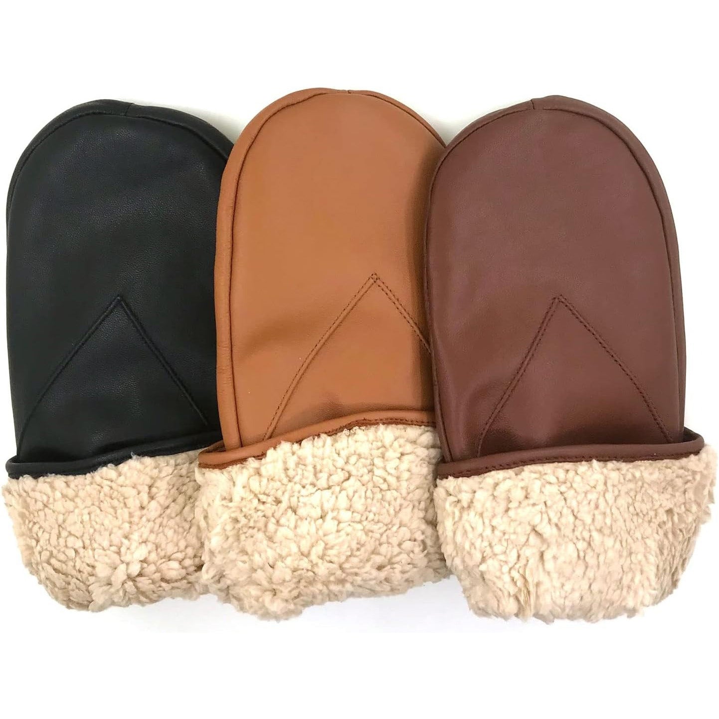 ZLUXURQ Mens Lambskin Leather Mittens Gloves Thick Fleece Lined