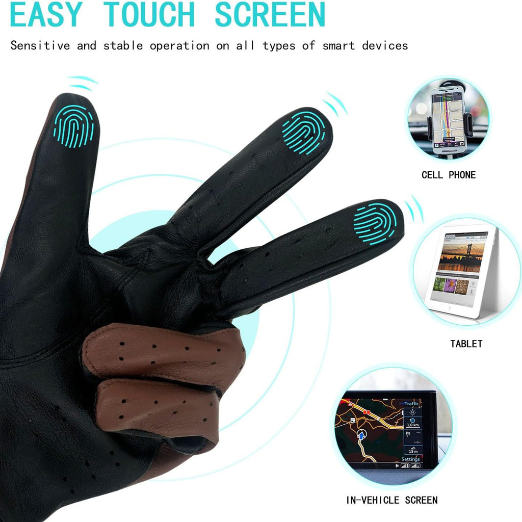 ZLUXURQ Mens Touchscreen Professional Leather Driving Gloves Unlined -Soft and Thin Italian Lambskin