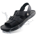 ZLUXURQ Mens soft leather hiking outdoor sandals-Luxury Casual Beach Sandals
